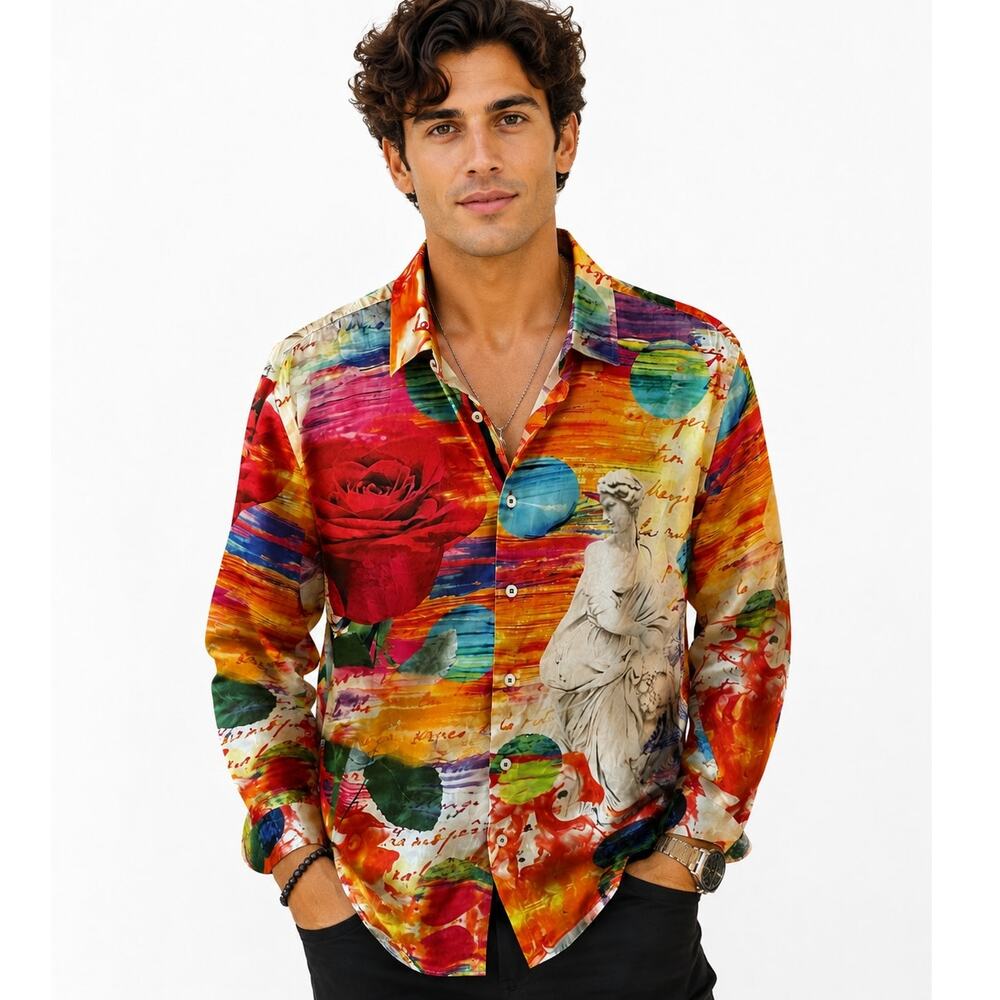 Barabas Colorful Baroque Button Shirt Mens Medium Maximalist Going Out
